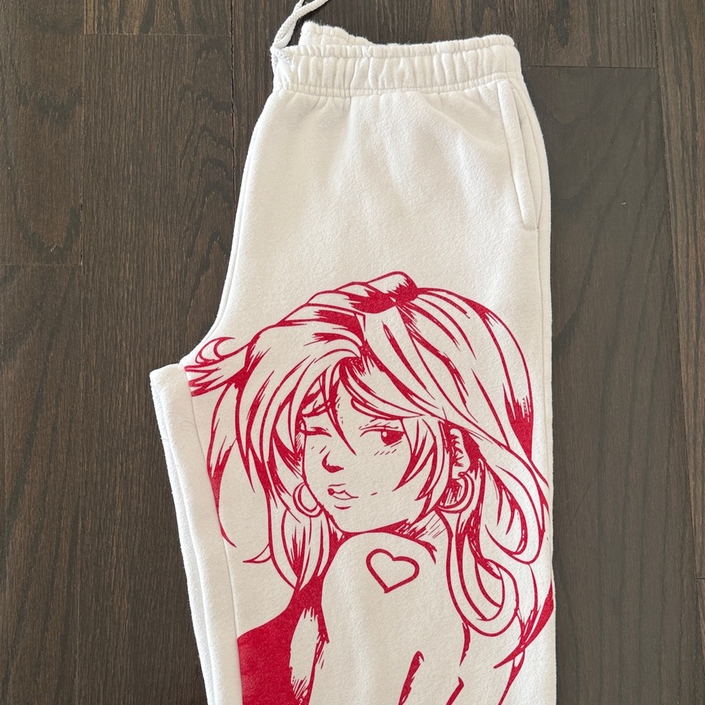 Named Collective White Joggers with Red Graphic Print